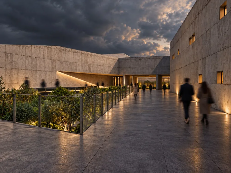 El acceso como transición entre la ciudad y el hospital. Visualización arquitectónica.